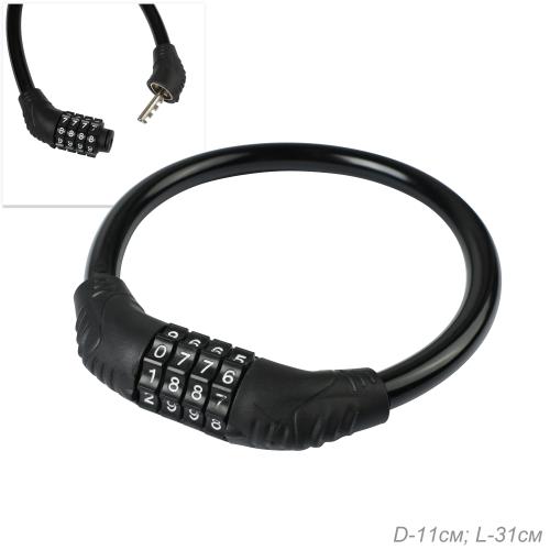 Замок тросовый кодовый KRYPTON, 4 разряда, 12х400мм, стальной трос, тактильно приятный PVC, вес 140 гр, чёрный /уп 200
