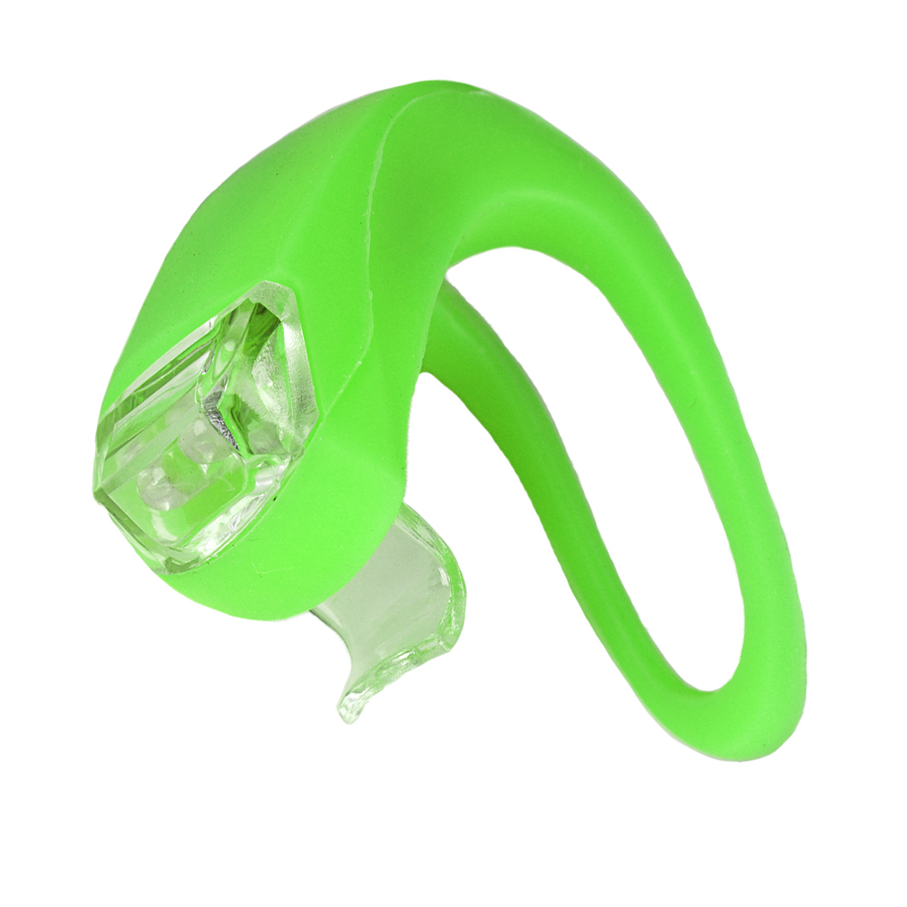 Фонарь LED в силиконовом корпусе на руль велосипеда скутера на шлем питание от батареек зеленый /уп 200/