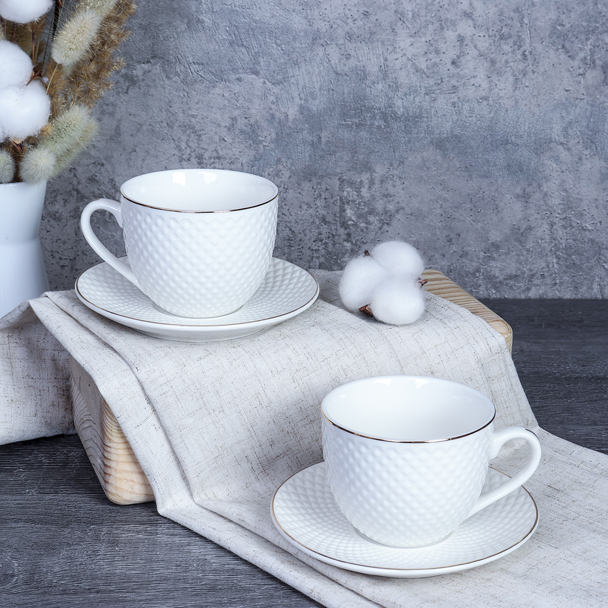 Чайный набор 4 предмета 200 мл на металл подставке / TC69E-4M 200 /уп 18/ Костяной