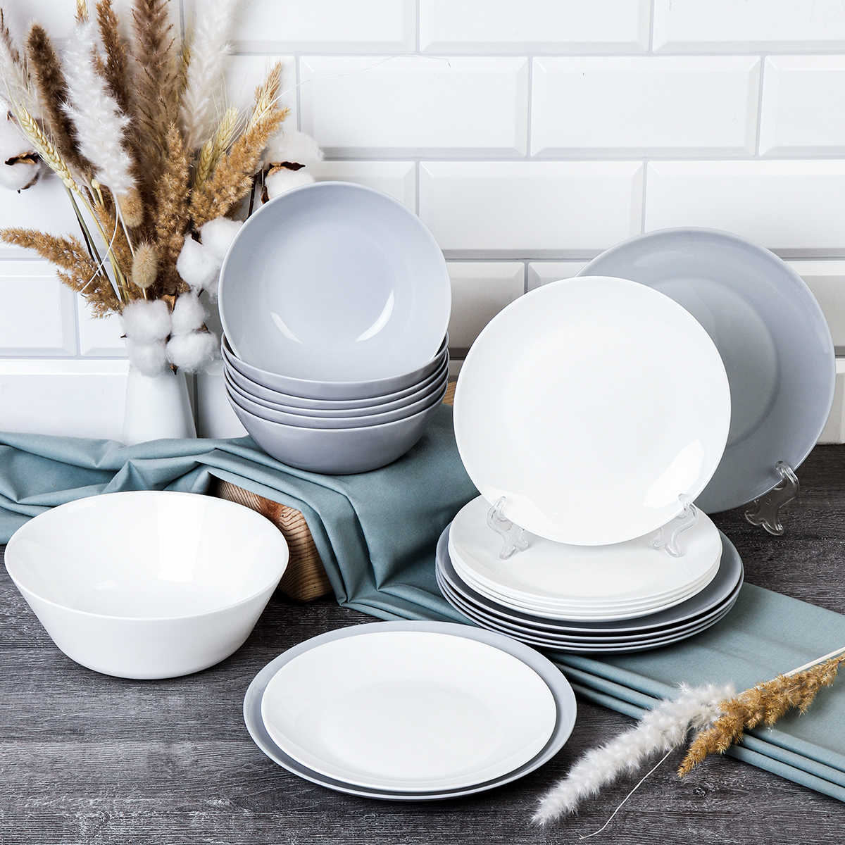 Столовый набор 19 предметов Бело-Серый цвет Дэй Смол GR-19 FLYGP857565 (уп 2) 