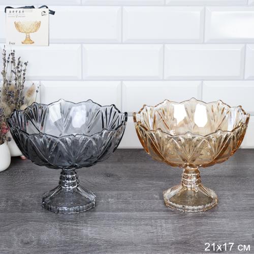 Ваза для сервировки на ножке 21x17 см / XH220 /уп 12/ шампань/дымчатая