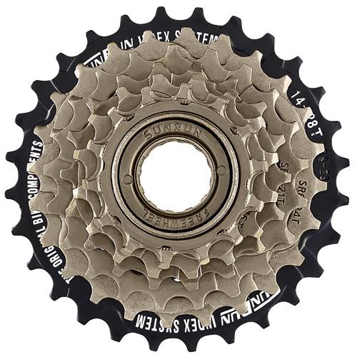 Трещотка SUNRUN FW-6I, 6 скоростей, 14-28T, индексная, коричневая/28T ED чёрный /уп 50/