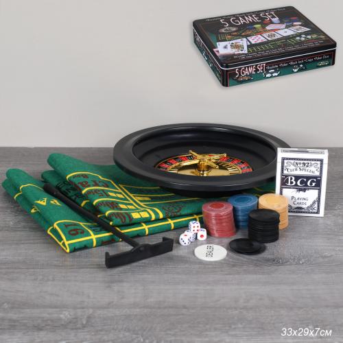 Набор игровой фишки, карты, рулетка, кости, сукно / 6650 /уп 8/