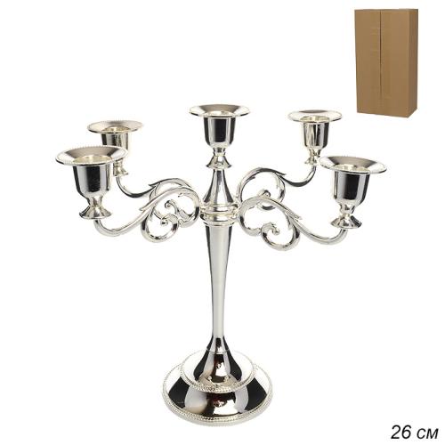 Подсвечник на 5 свечей 26 см  серебро / 10 /уп 30/ 