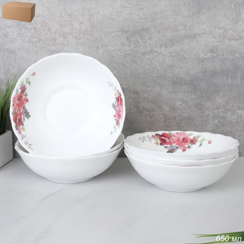 Набор суповых тарелок 6 штук 650 мл 175 мм / HW70 (2024) /уп 8/ Розовая композиция