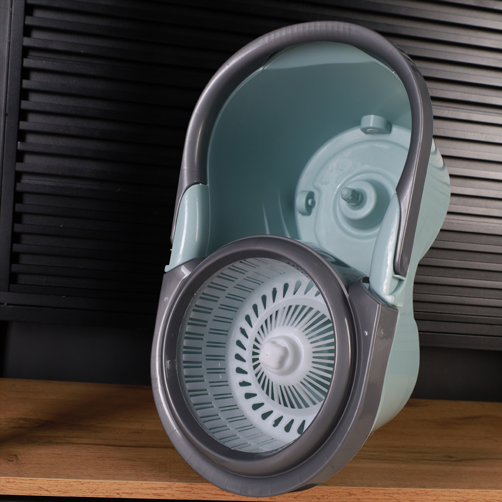 Ведро с отжимом и шваброй центрифуга пластик зелен /NHE-48/1с/ уп 25/ 2 насад