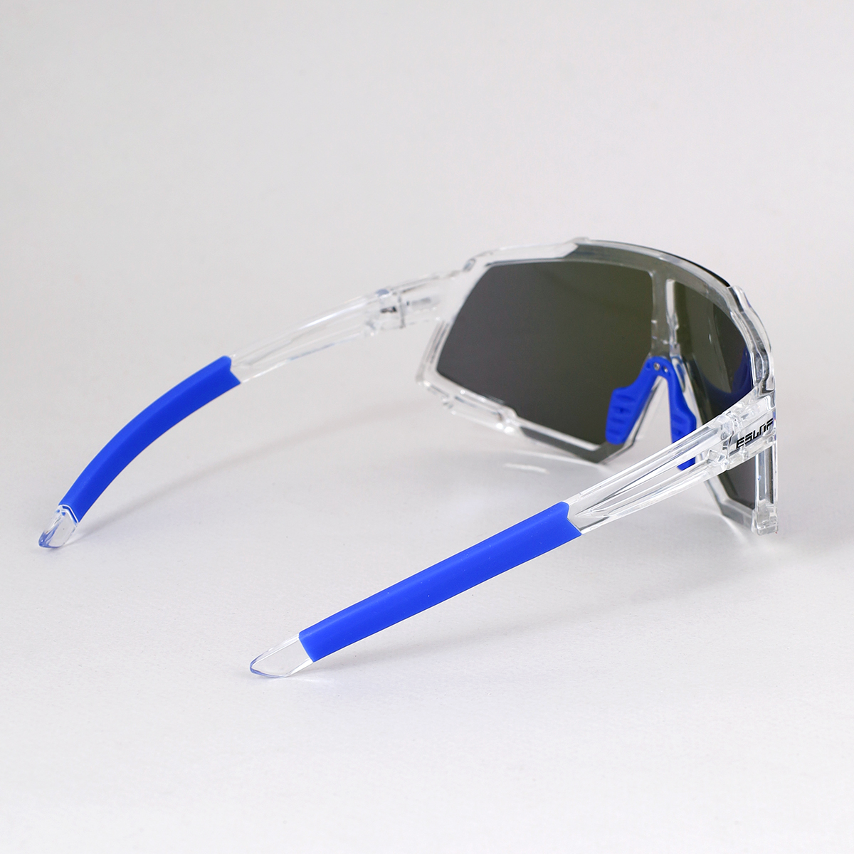 Очки спортивные солнцезащитные ESLNF. ударопрочные. Линза: HD POLARIZED-Зеркальная. Silicone переносица и боковые душки. Прозрачный-Синий /уп 50/