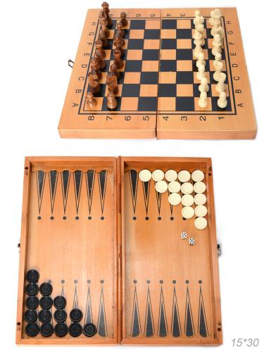 Игра настольная 3 в1 Нарды шахматы шашки 15х30 см / 341-161 /уп 48/