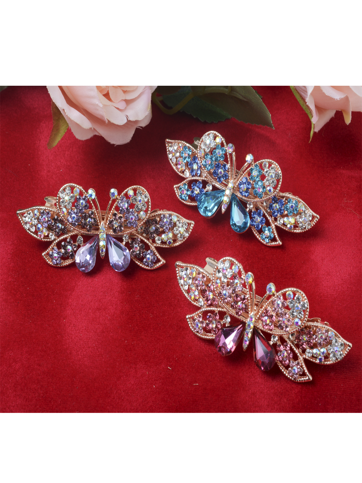 Заколка-автомат / GTN-17 /уп 12/золото/стразы