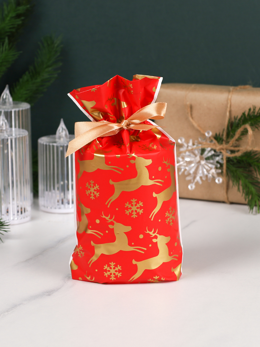 Мешочек подарочный набор 50 штук 15х23 см Новый год / YI1523-27 /уп 100/