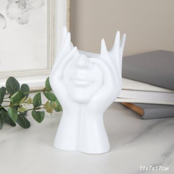 Статуэтка кашпо Лицо 17 см / NTJ006 /уп 50/белая