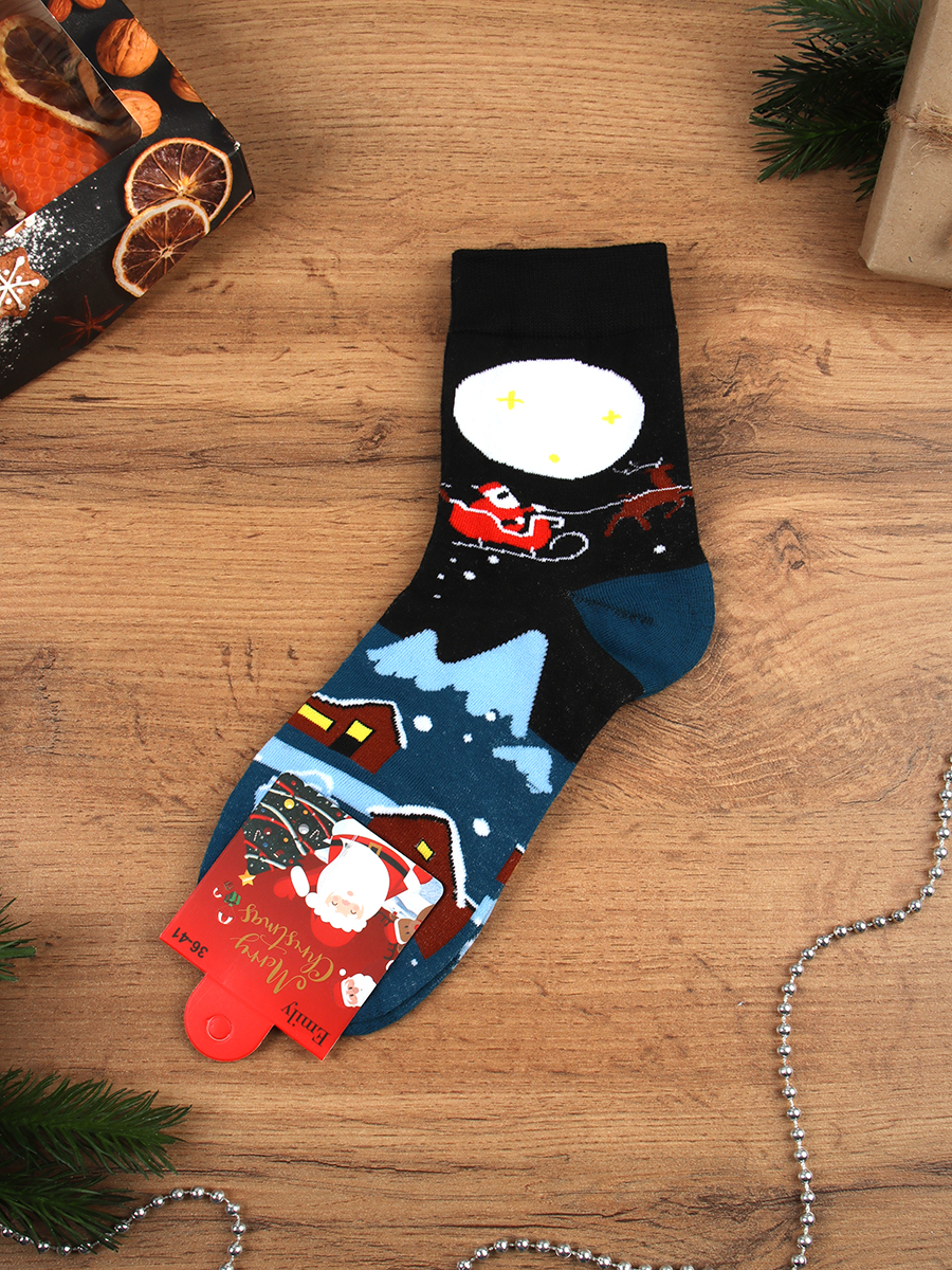 Носки р. 35-40 Новый год  / L826 /уп 10/400/1200/ ОДНА ПАРА/ МАРКА