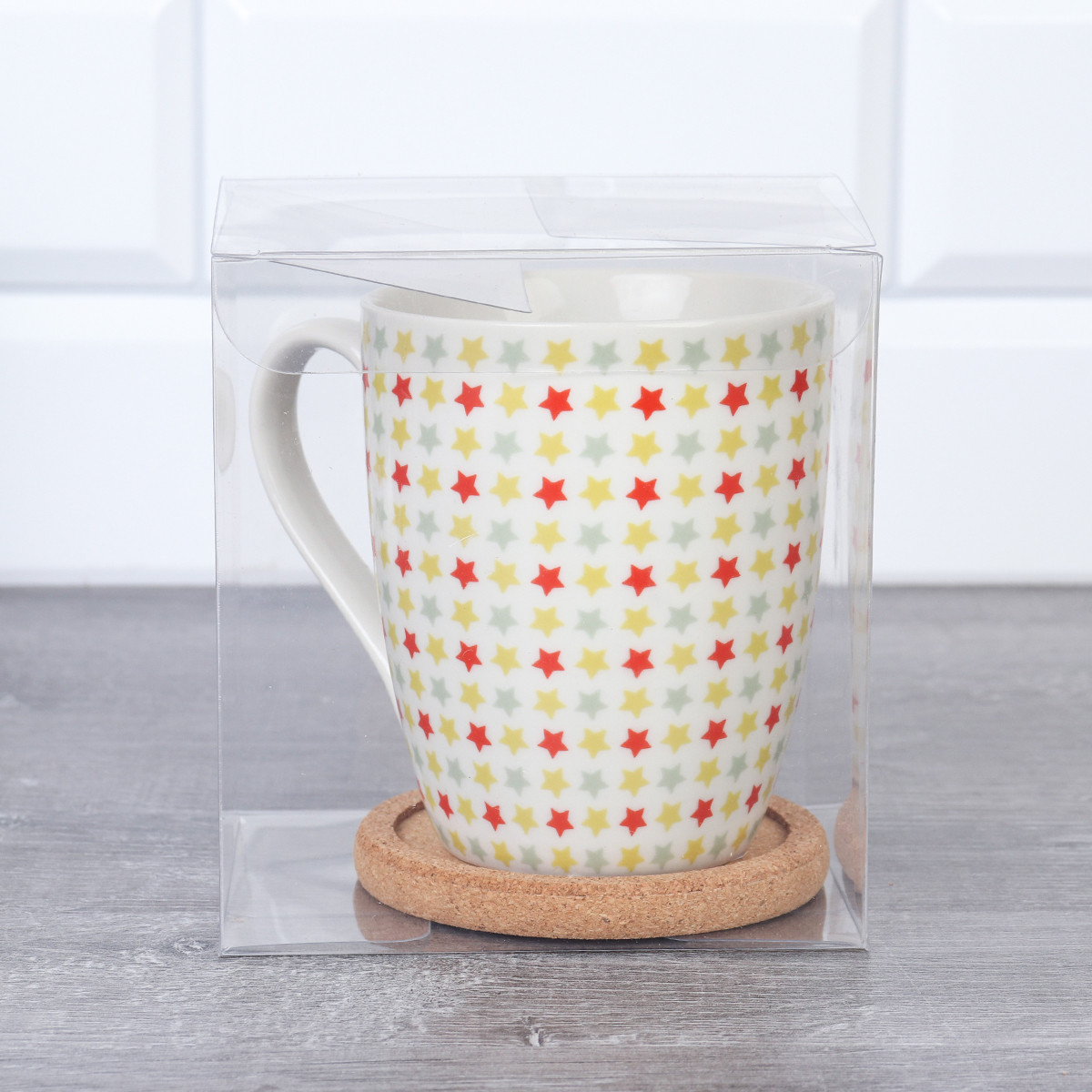 Подарочный набор Кружка 400 мл с подставкой под горячее / K5098/ Звездочки/ АКЦИЯ