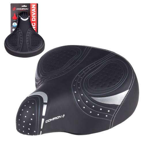 Седло велосипедное суперкомфортное COMIRON KING DIVAN 167-1C 260x220, Пена 57мм. Технологии: DW, ED, Spring, Верх: PU, Цвет: Чёрный+Серый /уп 16/