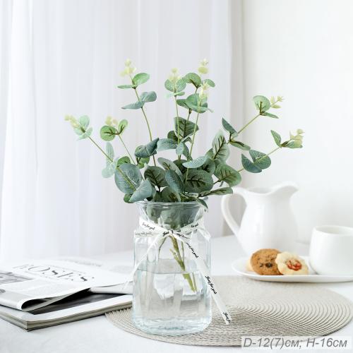 Ваза для цветов 18 см прозрачная с лентой / WRD-145 /уп 30/ без и/уп