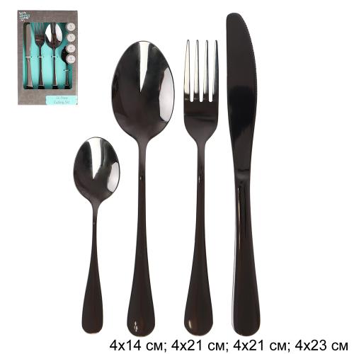 Столовые приборы 16 предметов 4 персоны / TS-16- Black /уп 12/ п/у