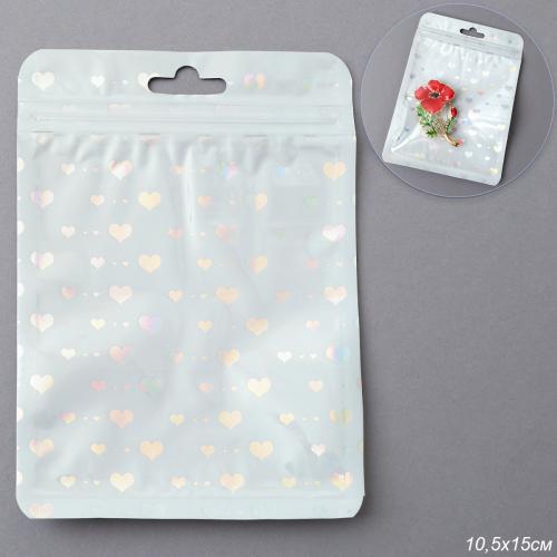 Пакет подарочный 10,5х15 см сердце белый / ZIP-02-2 /уп 100/5000/ zip-lock застежка