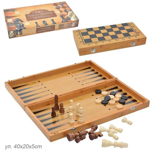 Игра настольная 3 в1 Нарды шахматы шашки 20х40 см / 341-163 /уп 24 /