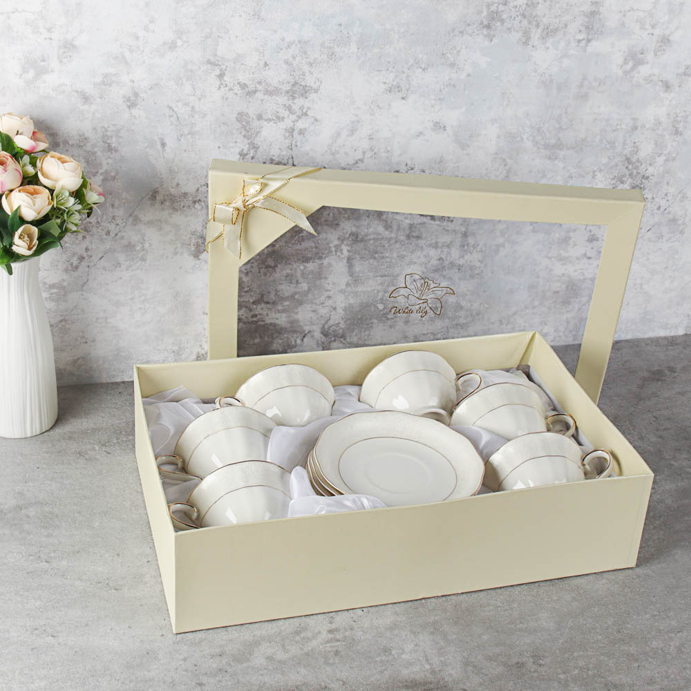 Чайный набор 12 предметов 250 мл на ножке / RS/12-FY21001 /уп 8/ Завитки