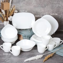 Столовый набор 26 предметов квадратный с блюдом и кружками Смол GRAY-SQ14/8657595 WHITE