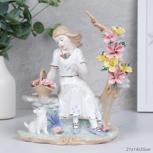 Статуэтка Девочка с кошкой 25 см / HW-А-7 /уп 8/