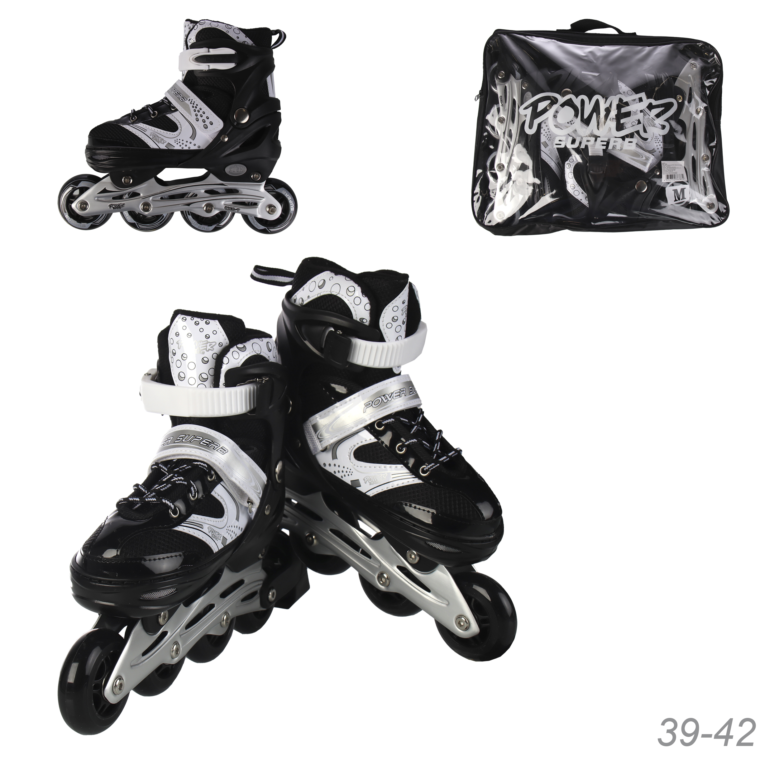 Роликовые коньки POWER / L6035L /уп 6/ (39-42) черный