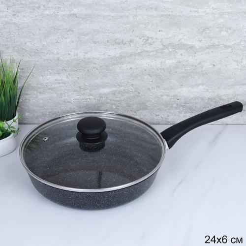 Сковорода с крышкой 24 см Granit Standart / П324-СВ/КР-М /уп 12/ несъемная ручка/Премьер
