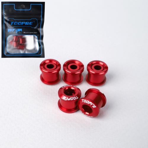 Бонки алюминиевые TOOPRE CN-02 12х12х9.6mm болт + гайка 8.5мм высота для крепления передних звёзд к системе шатунов. Набор 5 штук. Красный