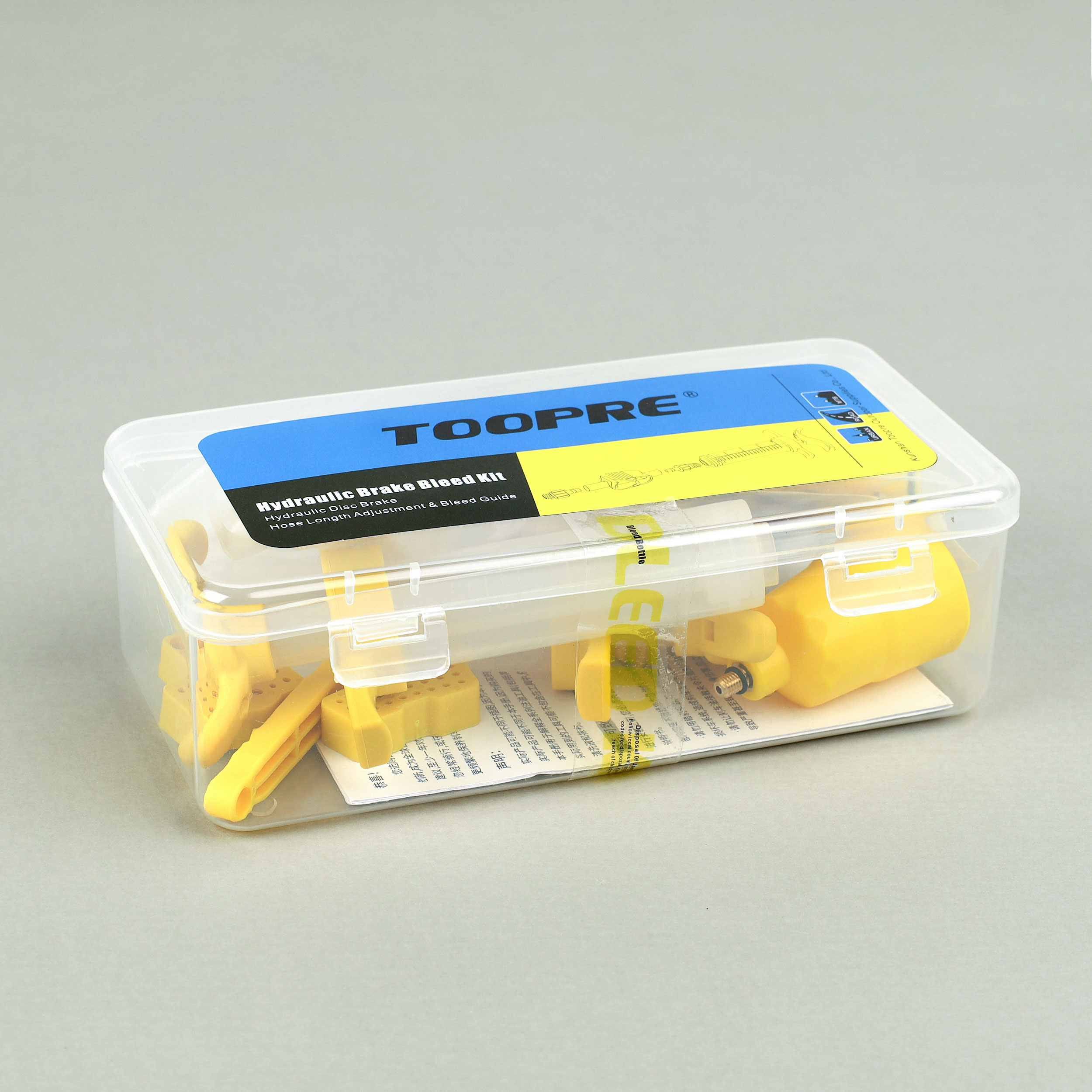 Комплект для прокачки гидравлических тормозов TOOPRE NYLON M универсальный, насадки нейлоновые, маслёнка, 2 шприца, ключи, заглушки. /уп 50/