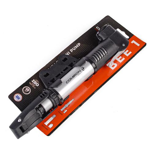 Велонасос COMIRON BEE 1, алюминиевый, телескопический, Presta и Schrader, 27*230мм, 6 бар, шток 8мм,  вес 155 г./уп 100/