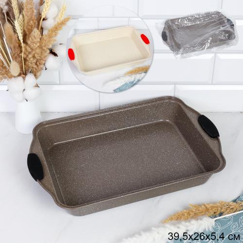 Противень 39,5х26х5,4 см Мрамор с силиконовыми ручками/ RSD-933 /уп 30/ 0.52/