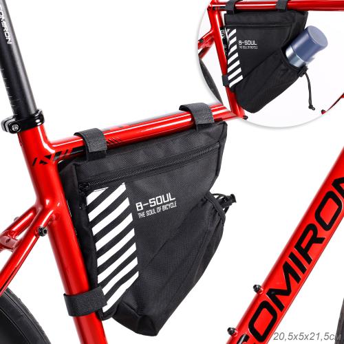 Сумка велосипедная подрамная BICYCLE SOUL, с боковой молнией, с отсеком для бутылки, крепление velcro, чёрная, 20.5х18х21.5см. /уп 200/