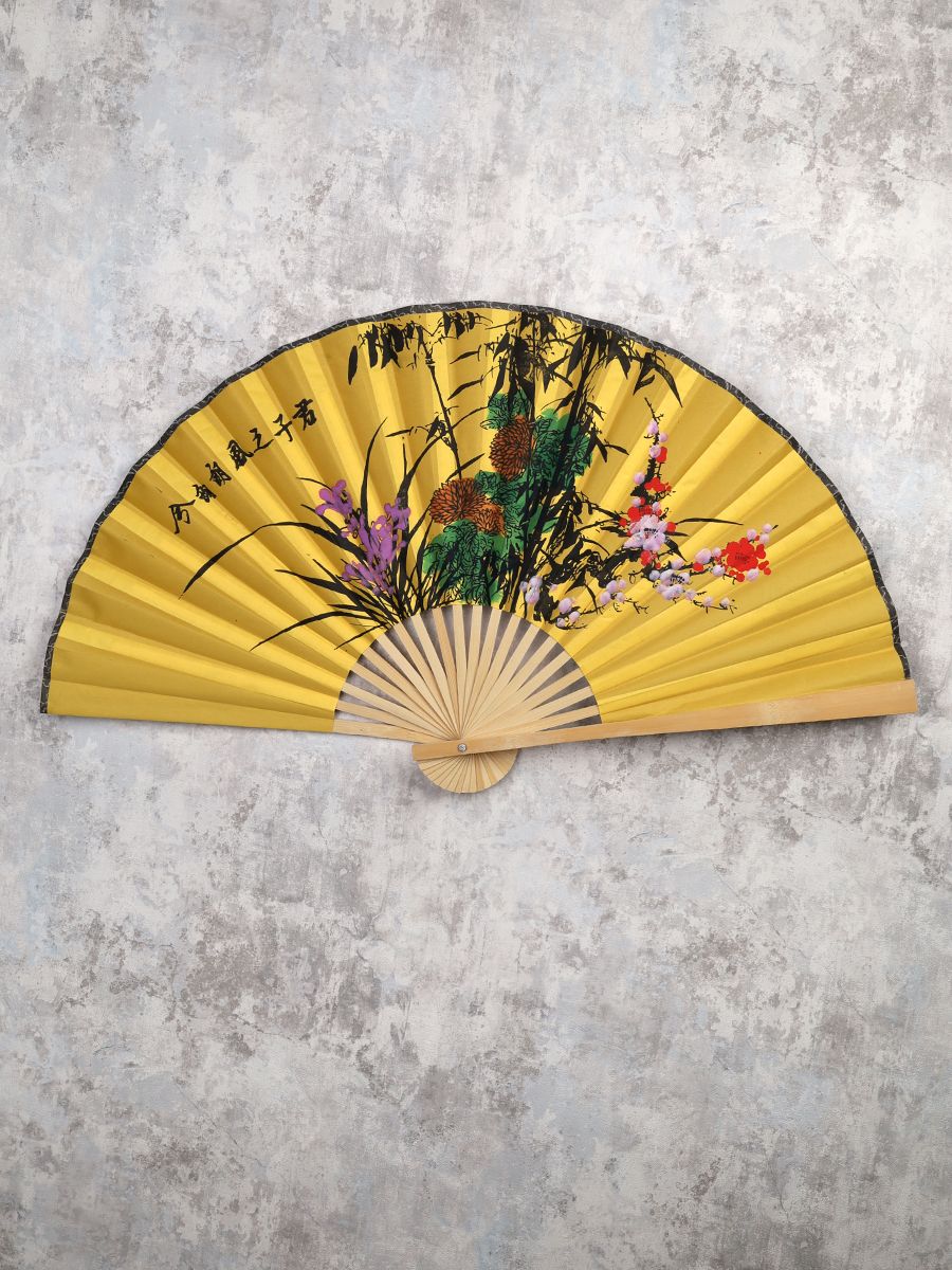 Веер 50 см бамбуковая основа Желтый с Цветами / 622-11 /уп 50/200/742903     