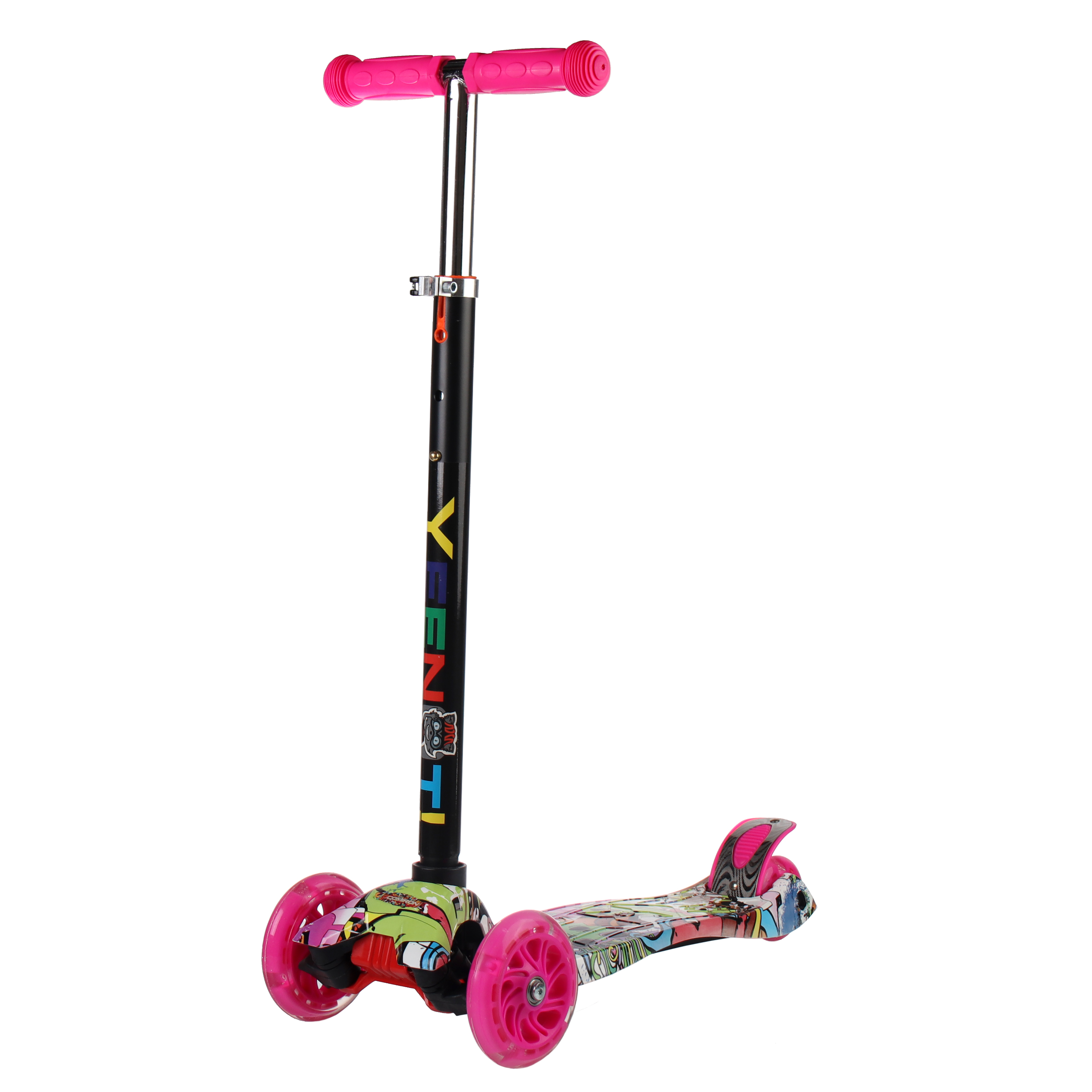 Самокат трехколесный для детей от 3-х лет Yeenot GT4108P15, нагрузка до 50кг, вес 2.3кг, светящиеся колёса PU116мм, цвет граффити Glamour  БК/уп10