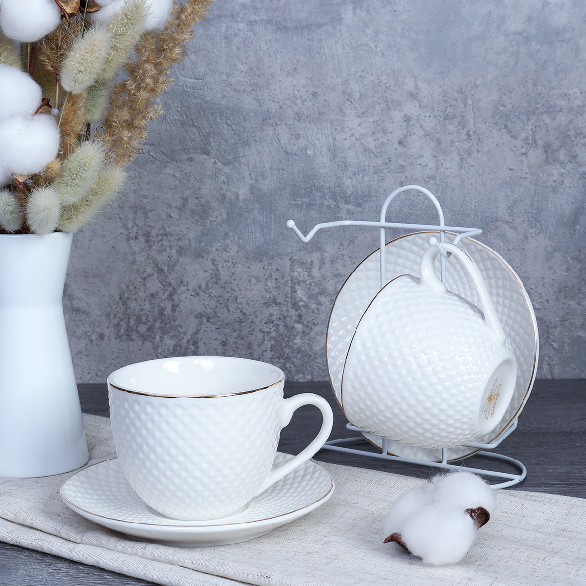 Чайный набор 4 предмета 200 мл на металл подставке / TC69E-4M 200 /уп 18/ Костяной