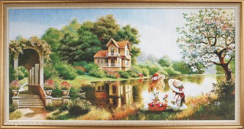 Картина гобелен 50х100 Дети у реки / M004 / KS4020-1 / 