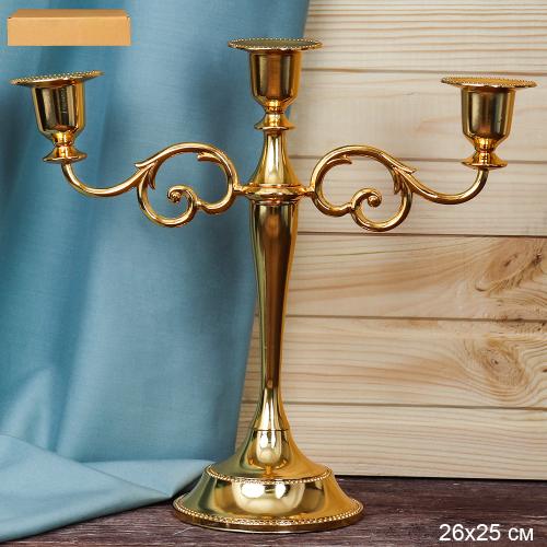 Подсвечник на 3 свечи 26х25 см золото / 245-54-GOLD /уп 30 / новогодний