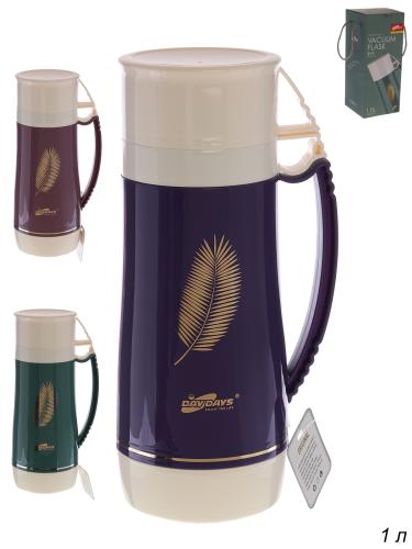 Термос 1 л со стеклянной колбой / 92100 /уп 12/ 2 кружки в комплекте