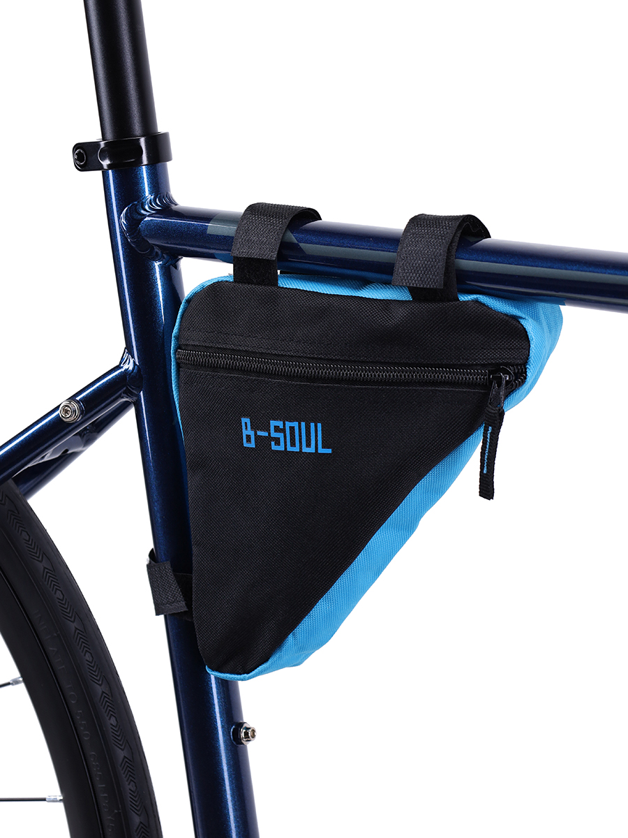 Сумка велосипедная подрамная BICYCLE SOUL, с боковой молнией, крепление velcro, чёрно-синяя, 20х18,5х4см. /уп 100/200/