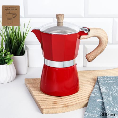 Кофеварка гейзерная 300 мл 6 чашек Красная / RX300-543 /уп 36/