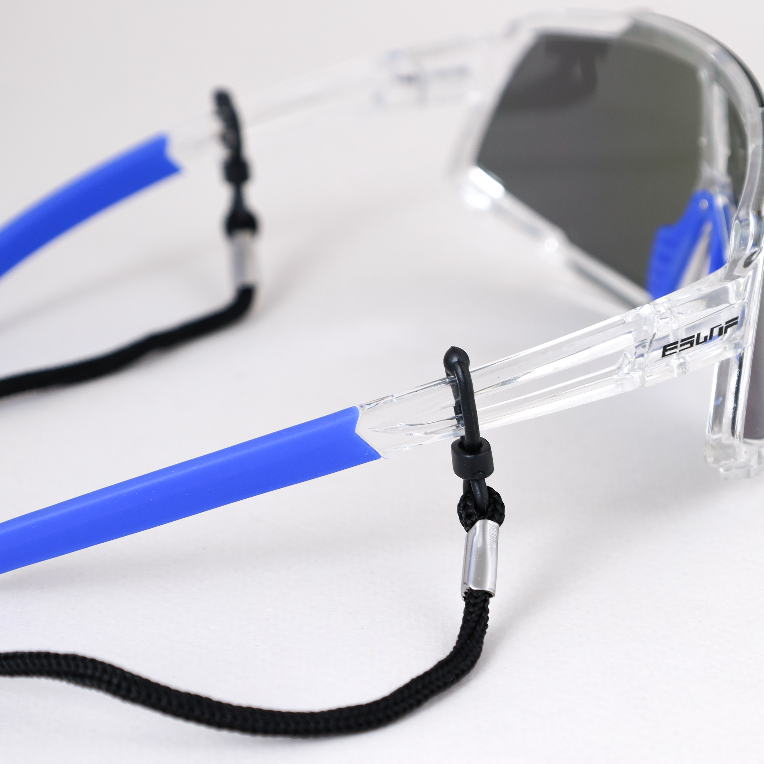 Очки спортивные солнцезащитные ESLNF. ударопрочные. Линза: HD POLARIZED-Зеркальная. Silicone переносица и боковые душки. Прозрачный-Синий /уп 50/