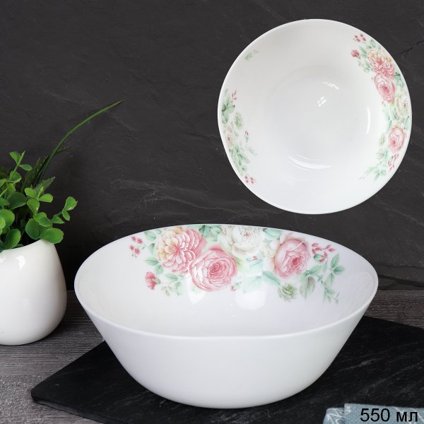 Салатник 550 мл 155 мм ЕВРО  / 16/76220 (7056)/уп 2/ Кустовая роза