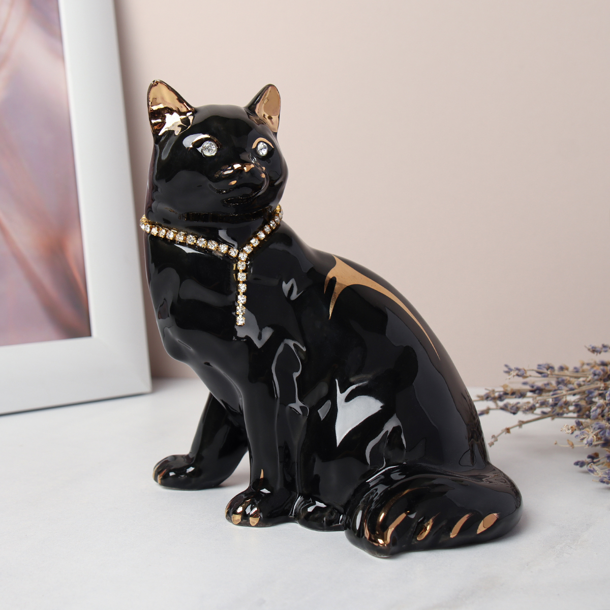 Статуэтка Кошка черная 14,5 см / B3014-4A /уп 24/стразы
