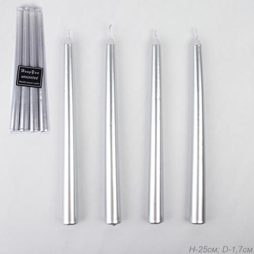 Свеча 4 штуки 25х1,7 см набор/ RF-903 /уп 144/ серебро / УЦЕНКА ЦАРАПИНЫ