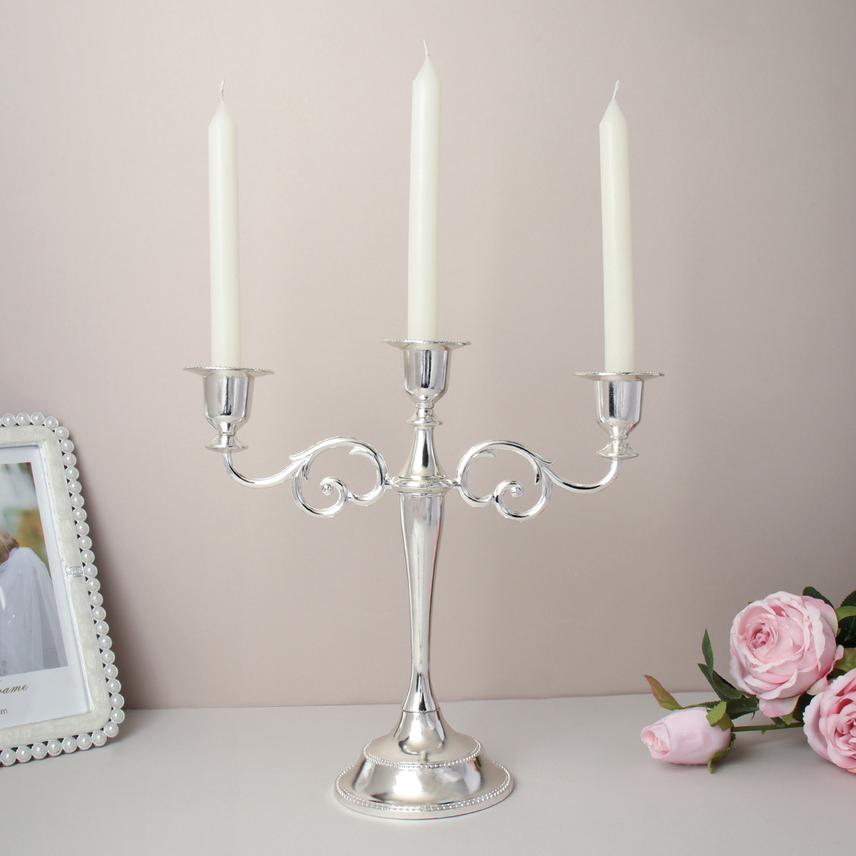 Подсвечник на 3 свечи 25 см серебро / 6303Q /уп 30/