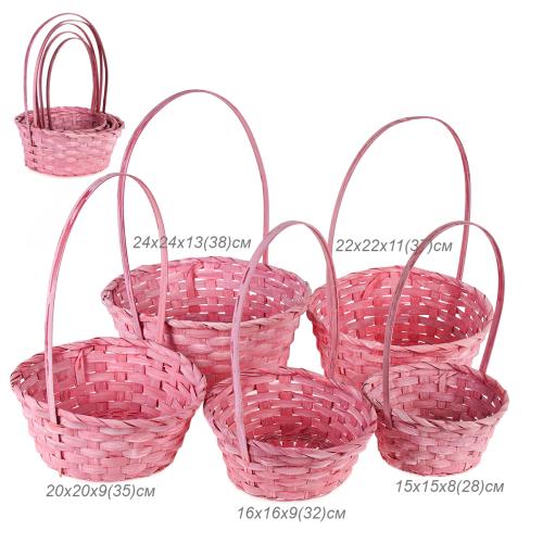 Корзина плетеная 5 штук набор розовая / GN295-33 /уп 36/с ручками*