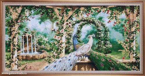 Картина гобелен 50х100 Жар-птицы в саду /SI050 / KS4020-2 /  золотая нить 