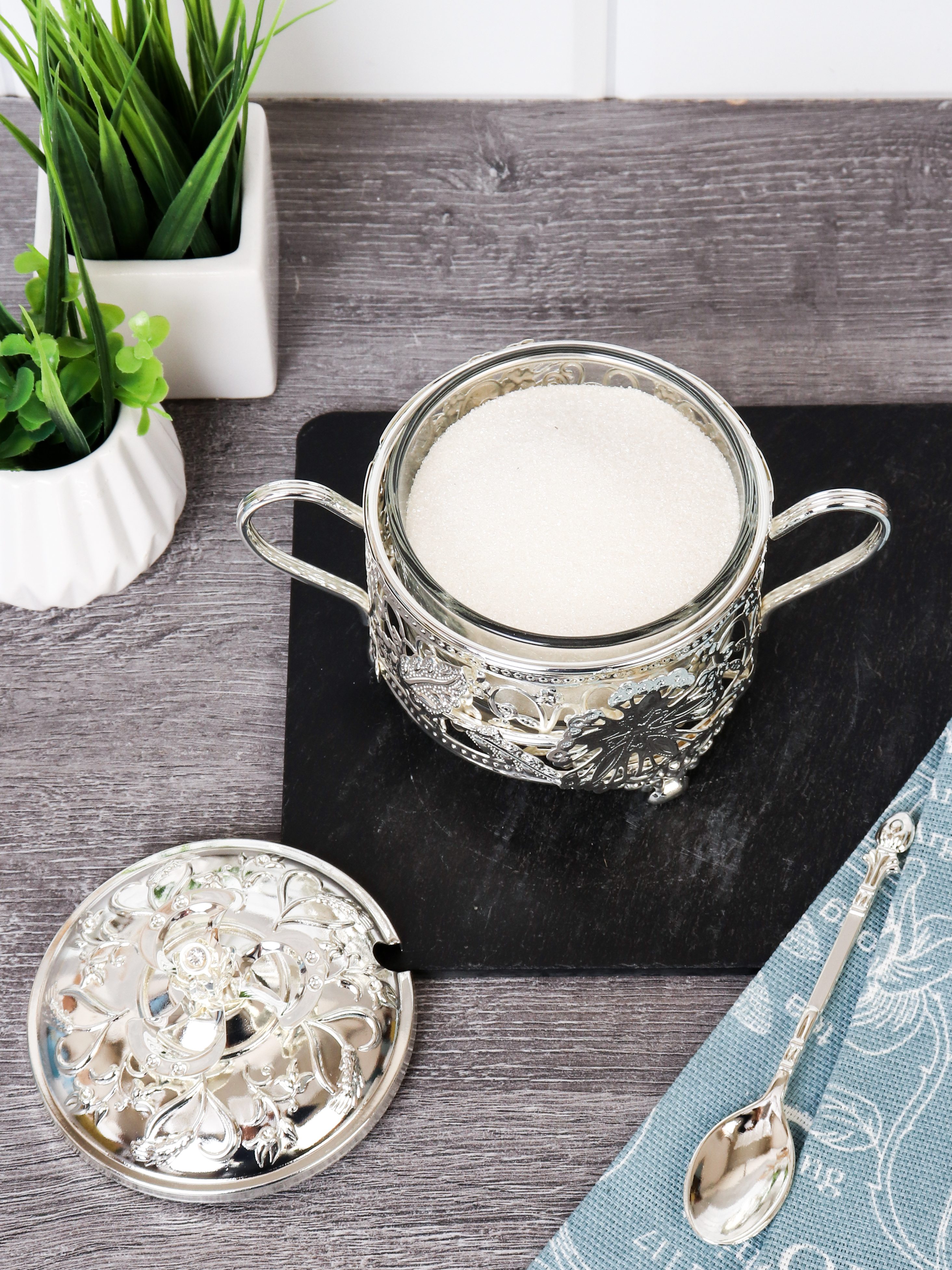 Сахарница с ложкой / 994-7-SILVER /уп 96/