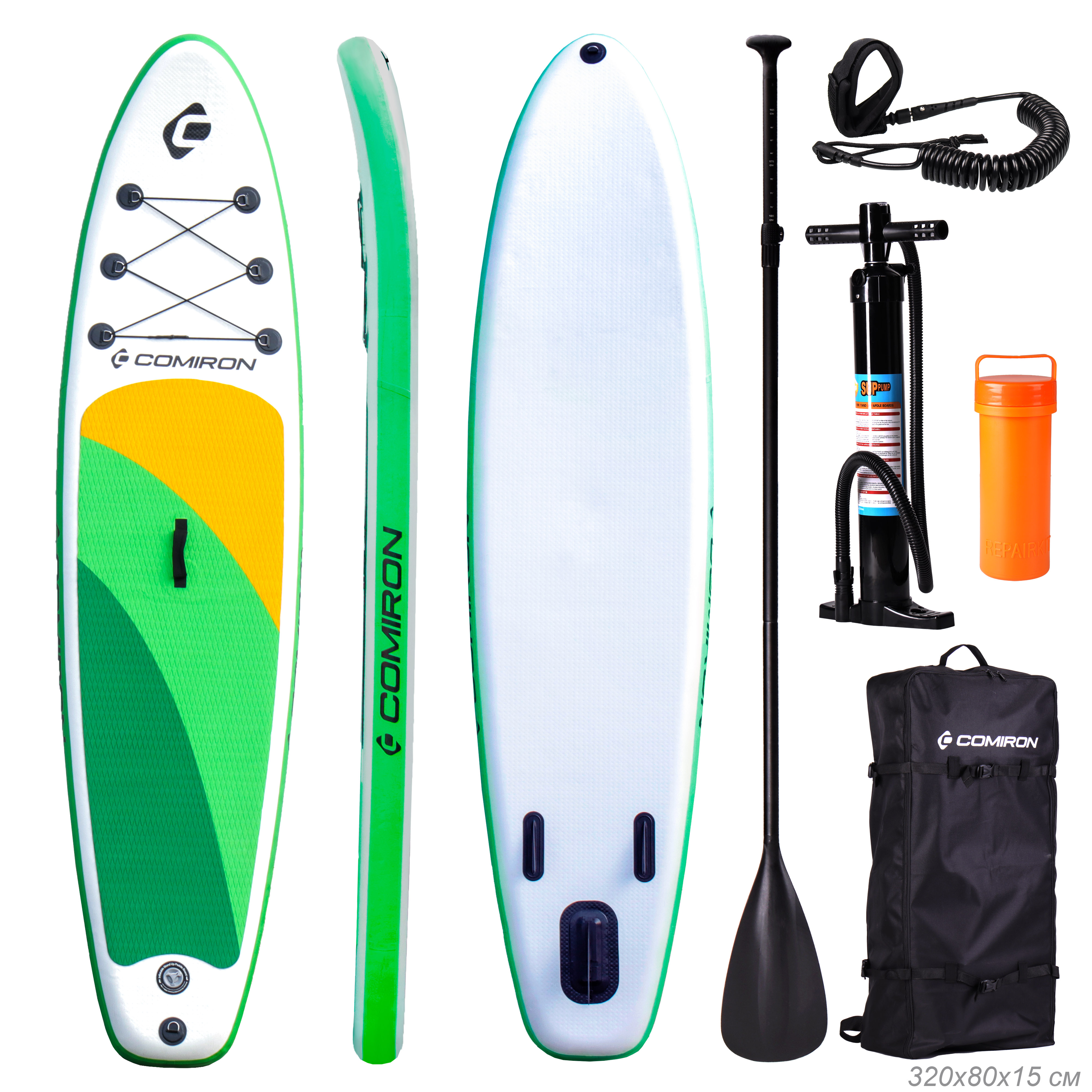 Надувная SUP доска COMIRON 320х80х15 Сапборд Supboard сап доска sup cапборд / GT150 /уп 1/ (Зеленый)