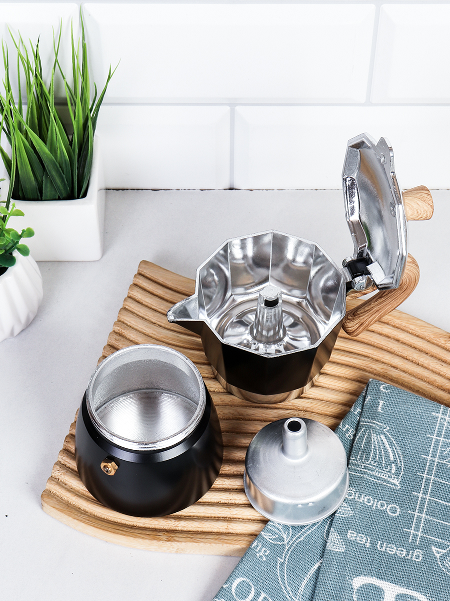 Кофеварка гейзерная 150 мл 3 чашки Черная / VX150-538 /уп 36/